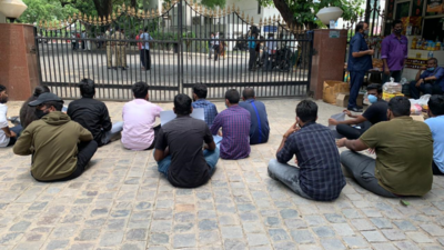 Students from Telangana studying in various universities and institutions in Delhi staged a protest in front of Telangana Bhavan in New Delhi