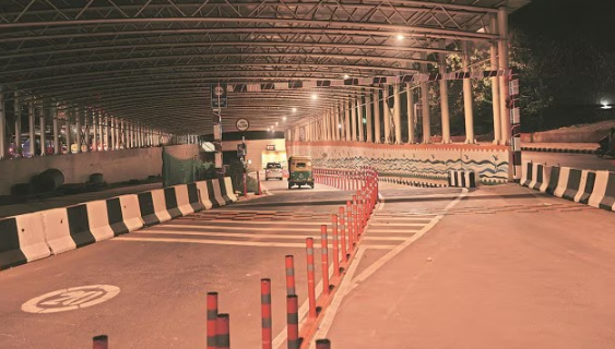 After a delay of more than a year, the Delhi public works department (PWD) on Tuesday partially opened one section of the Bhairon Marg underpass for traffic
