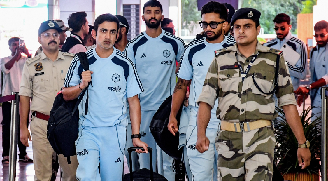 Indian cricket players and head coach Gautam Gambhir arriving at Guwahati airport ahead of the second Test against South Africa.
