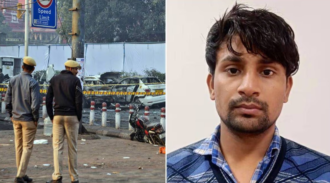 NIA officers escorting Soyab, the seventh accused in the Delhi Red Fort blast case, as he is brought to an NIA court in New Delhi