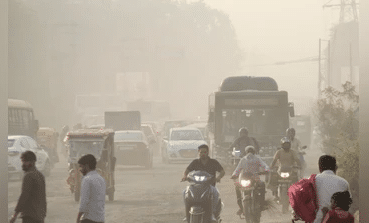 Delhi skyline shrouded in smog with poor air quality on November 15, 2025.