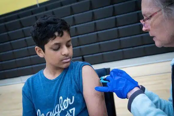 Child receiving MMR vaccine in South Carolina amid rising measles cases in the United States