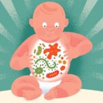 Baby playing with toys at a nursery as part of early childhood social interaction.