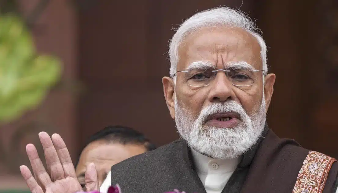 Prime Minister Narendra Modi at an official event in New Delhi ahead of the India-Arab Foreign Ministers meeting