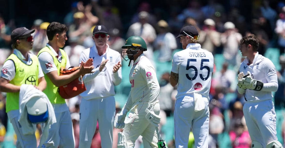 Australia celebrate their five-wicket victory over England in the final Ashes Test, marking Usman Khawaja’s farewell match.