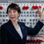 Japanese Prime Minister Sanae Takaichi during a televised interview at the LDP headquarters in Tokyo.