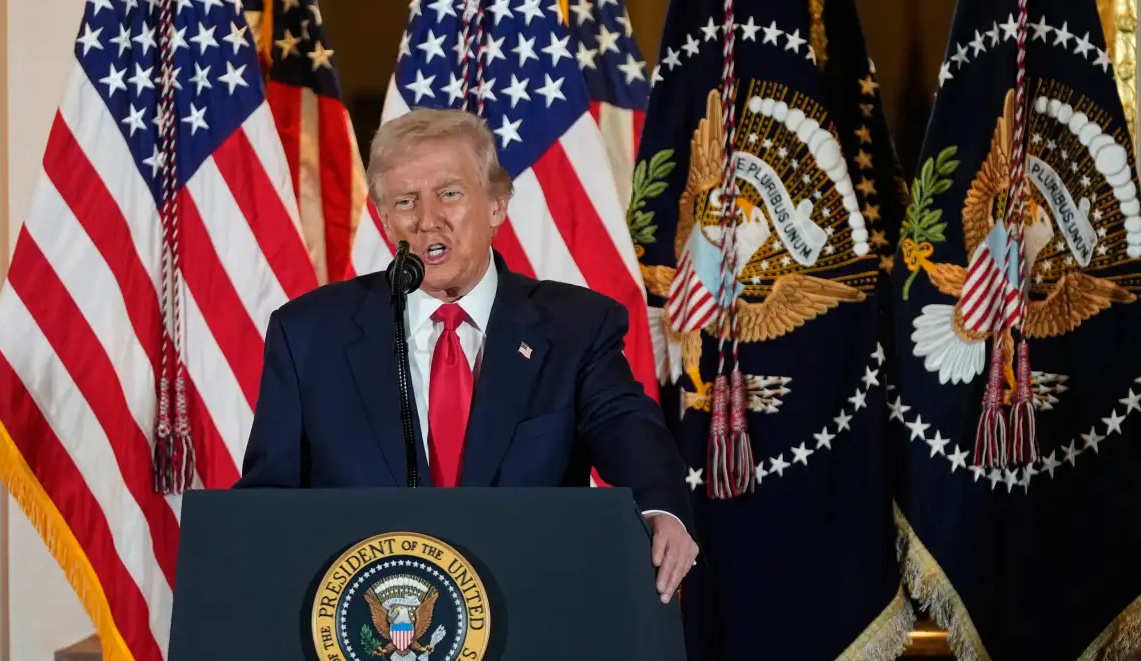 US President Donald Trump speaking to reporters while rejecting media reports about a change in US policy.