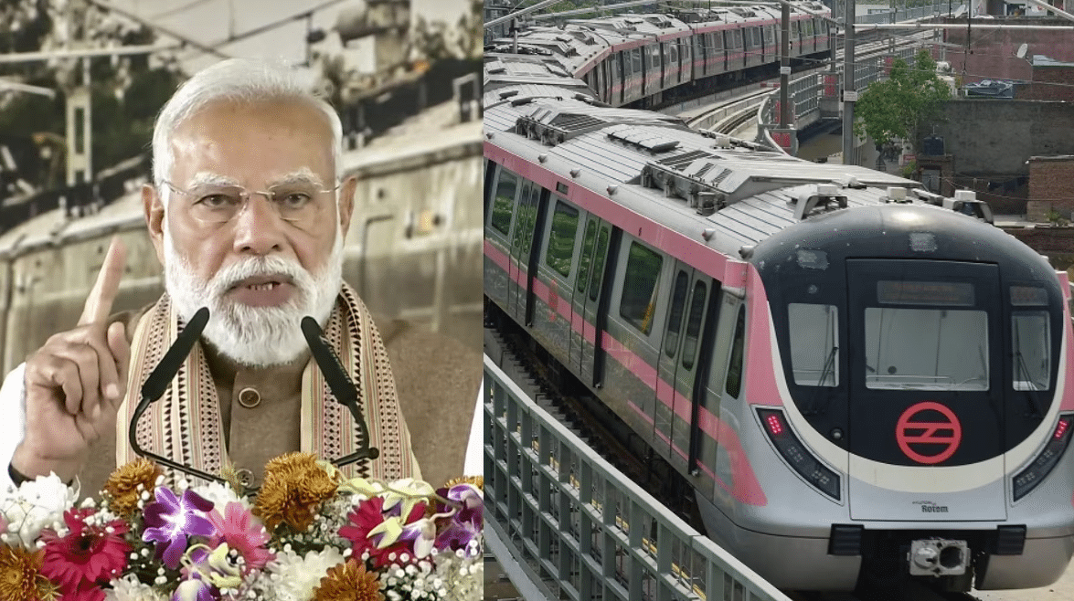 Prime Minister Narendra Modi speaking at the launch of new Delhi Metro corridors and GPRA redevelopment projects in New Delhi.