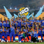 India players celebrate after winning the ICC Men's T20 World Cup final against New Zealand at Narendra Modi Stadium in Ahmedabad.